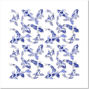 Blue and white Koi fish Posters and Art